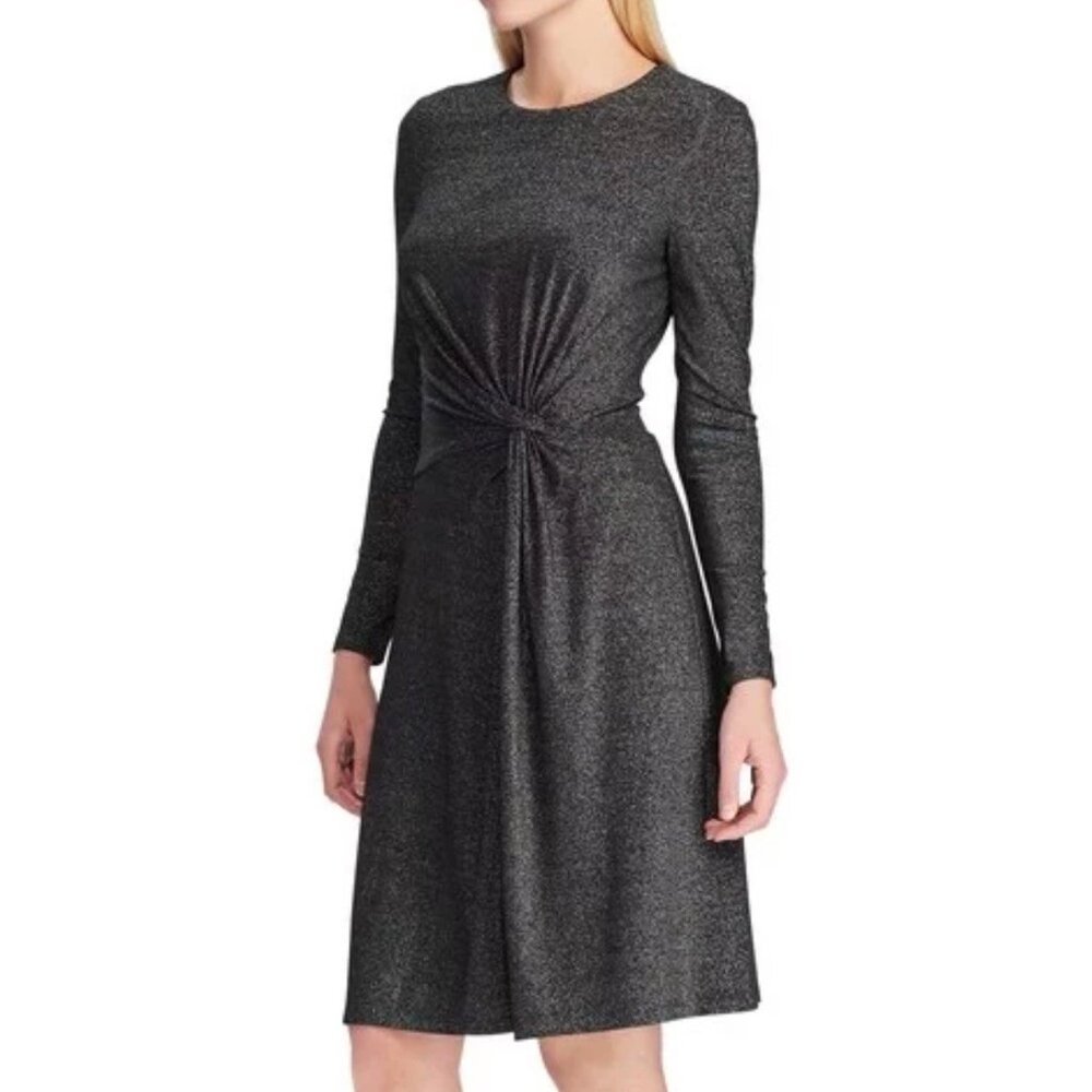 Chaps Ralph Lauren Dress PL Petite Large Black Silver Holiday Party NEW